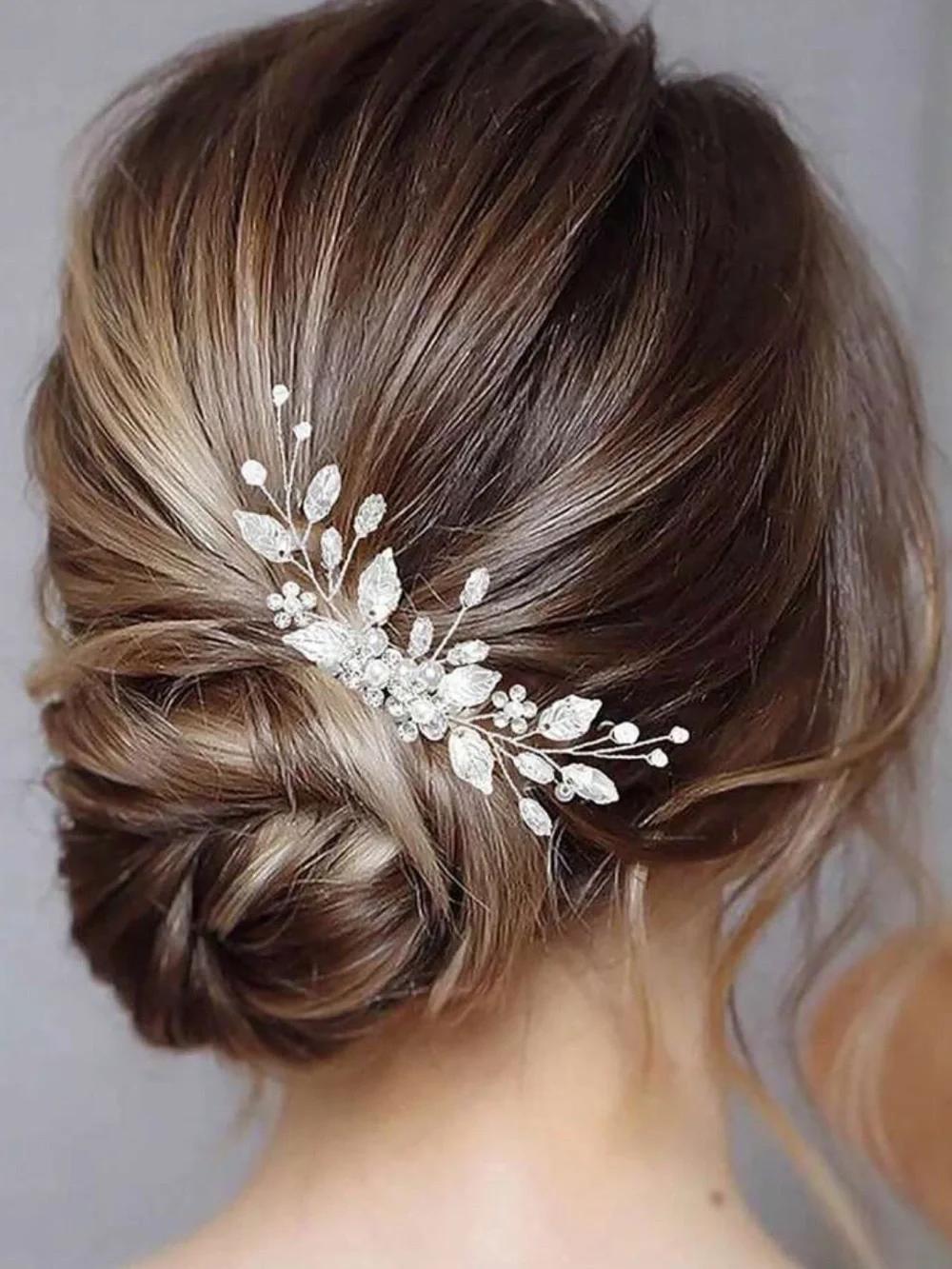 Elegant Silver Leaf Crystal Hair Pin - Women Accessories